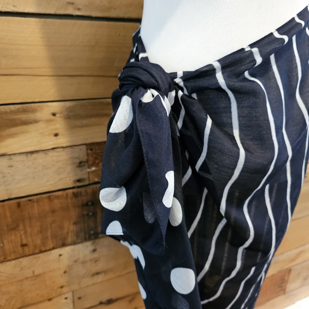 Navy/white semi-sheer polka dot and striped infinity scarf/cover-up